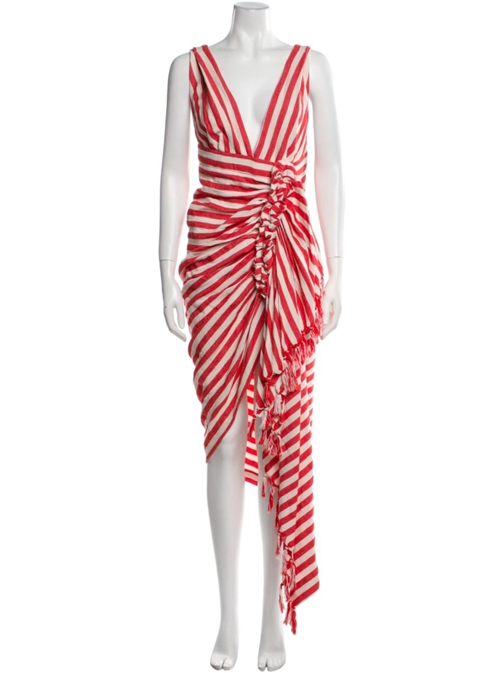 NWT Just Bee Queen Striped Red & White Cotton Asymmetric Wrap Dress small